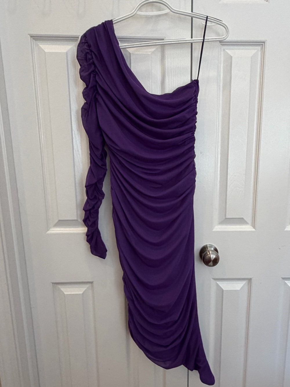 Fashion Nova One-Shoulder Ruched Purple Dress